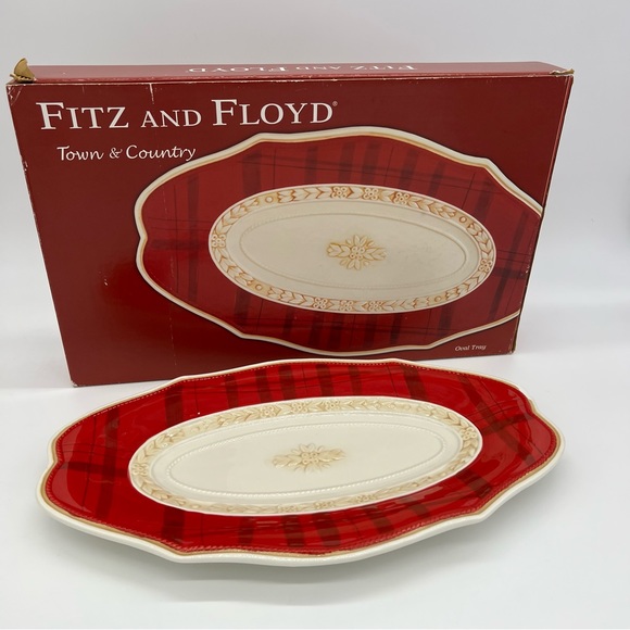 Fitz and Floyd Town & Country Collection Holiday Oval Serving Tray - Picture 2 of 5